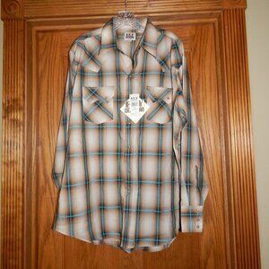 NEW NWT Mens Size XL ELY CATTLEMAN Brown Turquoise Plaid Pearl Snap Cowboy Shirt